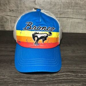 NWT Ford Bronco Hat Retro Patch Blue Sunset Stripe Snapback Official Trucker Cap